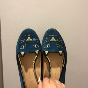 CHARLOTTE OLYMPIA Kitty Velvet Flats